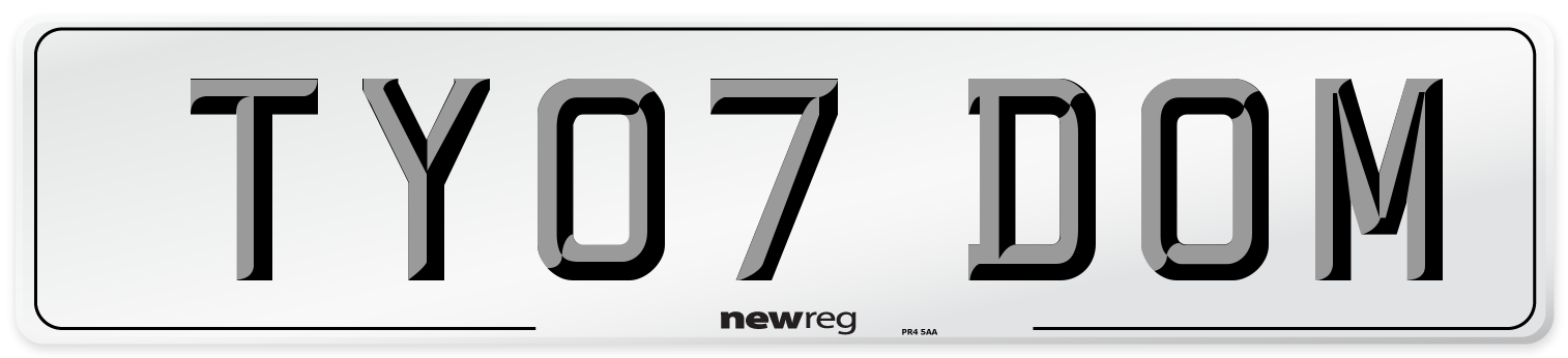 TY07 DOM Number Plate from New Reg